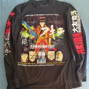 Black Akira Graphic Long Sleeve Tee with Red Sleeve Print